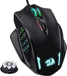 Redragon M908 Impact RGB - Raton Gaming para juegos MMO - Botones laterales - Sensor óptico con 12,400 DPI, Ratón para Windows de alta precisión, 19 botones programables