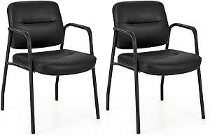 COSTWAY 2 sillas Sala de Espera, Reposabrazos Integrados, Cuero Sintético Mixto, Sillas Confidente sin Ruedas, Silla Oficina, Carga 160kg, Negro