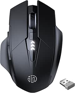 INPHIC Ratón inalámbrico ergonómico Recargable de 2,4 G con nanorreceptor USB para Ordenador portátil, de sobremesa, MacBook, 6 Teclas, Nivel de batería Visible, Negro