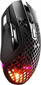SteelSeries Aerox 5 Wireless - Ratón gaming perforado RGB - Diseño ultraligero resistente al agua - 9 botones - Bluetooth/2,4 GHz - Sensor óptico TrueMove Air 18K DPI