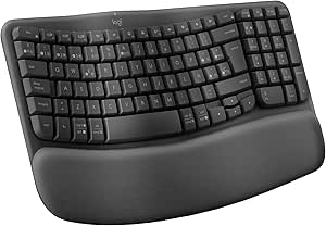 Logitech Wave Keys, teclado ergonómico inalámbrico con reposamuñecas acolchado, escritura cómoda, natural, Easy-Switch, Bluetooth, Logi Bolt, multisistema operativo, Windows/Mac,QWERTY Español-Grafito