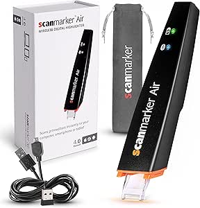 Scanmarker Air Lápiz Escáner- Lector y Destacador OCR Digital - Inalámbrico (Mac Win iOS Android) (Negro)