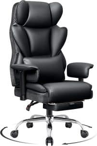DoChair Silla Ergonómica Escritorio Amplia, Silla Oficina Ejecutiva con Reposapiés 165 ° Respaldo Ajustable Silla Gaming en casa Cuero imitación 150-200KG, Negro