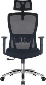 Durrafy Silla Oficina Ergonómica,Silla Escritorio con reposacabezas Ajustable,Reposabrazos, Soporte Lumbar, Altura Regulable y oscilación de 120°, Silla de Oficina Capacidad de Peso 150kg